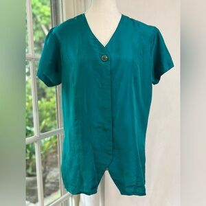 Teal Silk Short Sleeve Blouse